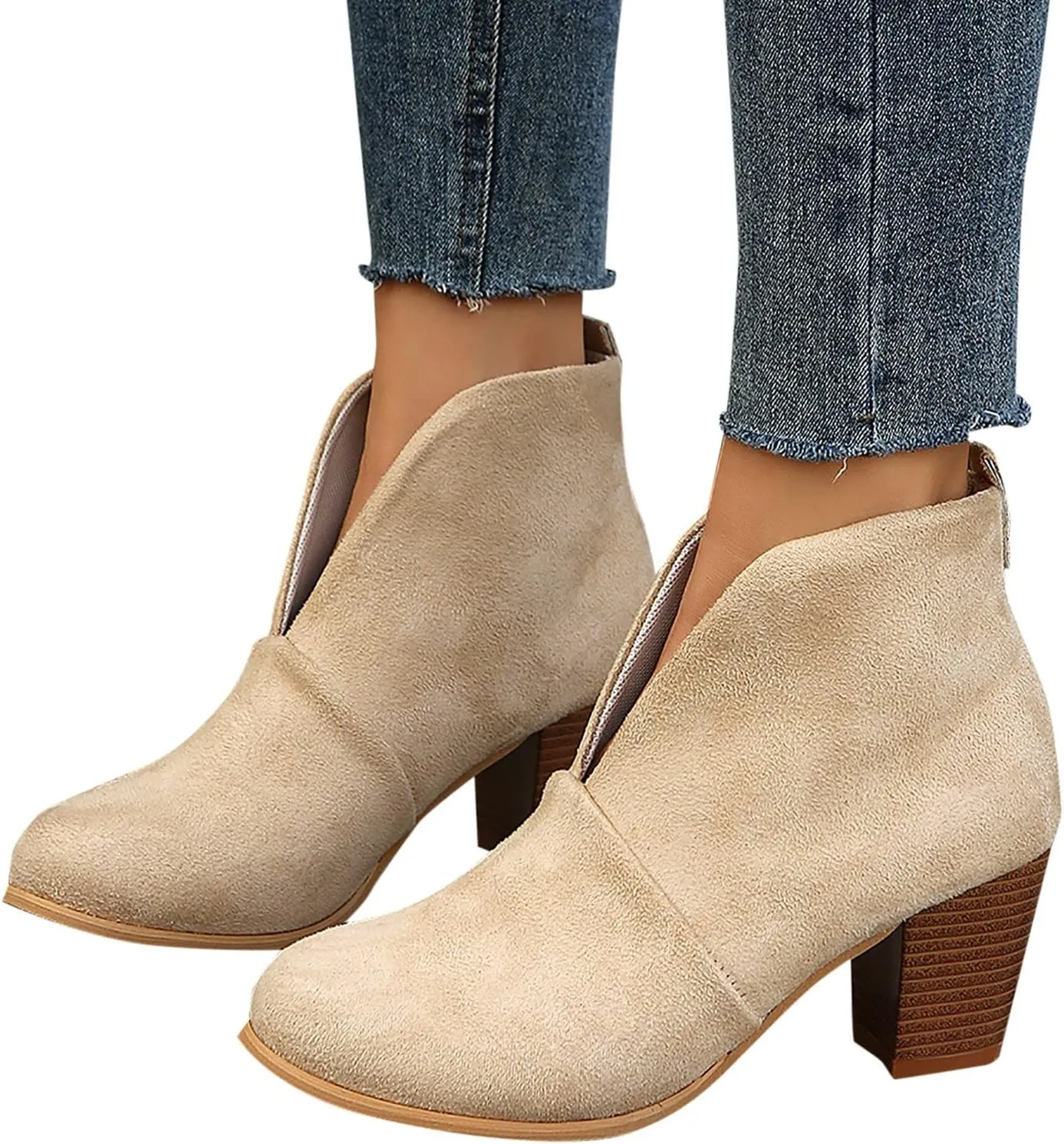 Booties for Women Platform Low Heel Ankle Boots Western Cowboy Pointed Toe Fashion Retro Classic Pull-On Ankle Boots