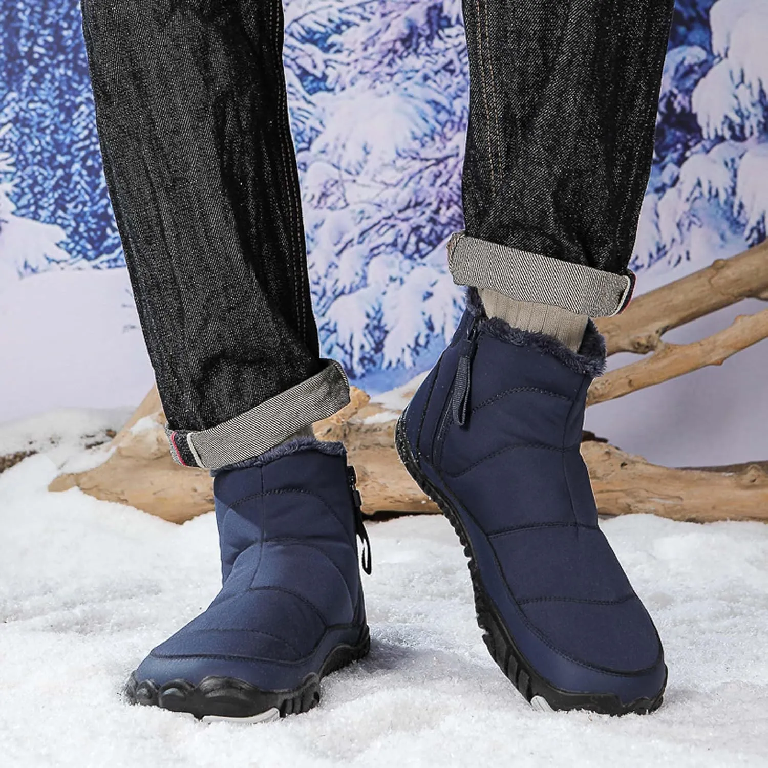 Men Women Winter Snow Boots Waterproof Barefoot Boots Fur Lining Warm Ankle Boots Anti Slip Barefoot Hiking Shoes Women Outdoor Winter Waterproof Boots