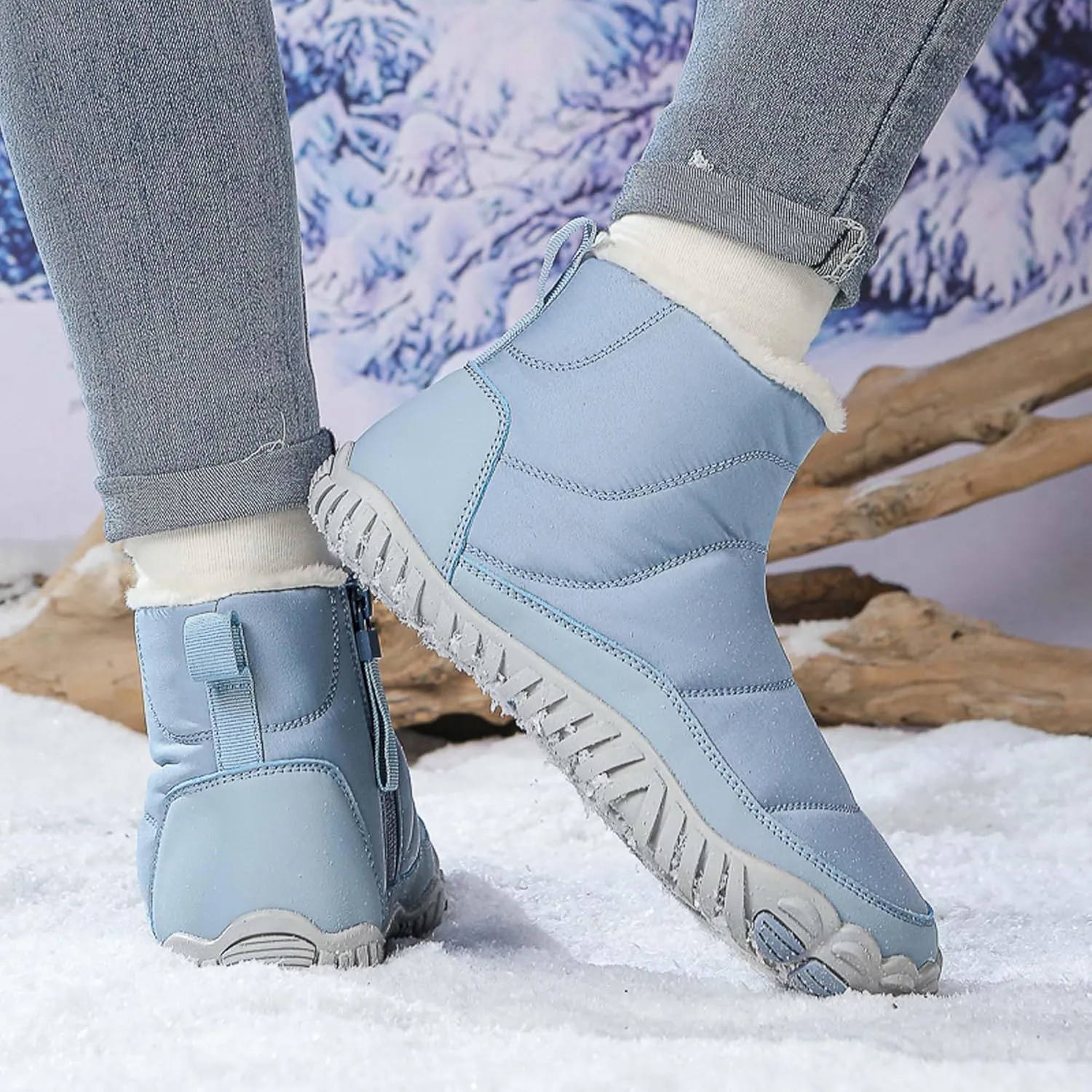 Men Women Winter Snow Boots Waterproof Barefoot Boots Fur Lining Warm Ankle Boots Anti Slip Barefoot Hiking Shoes Women Outdoor Winter Waterproof Boots