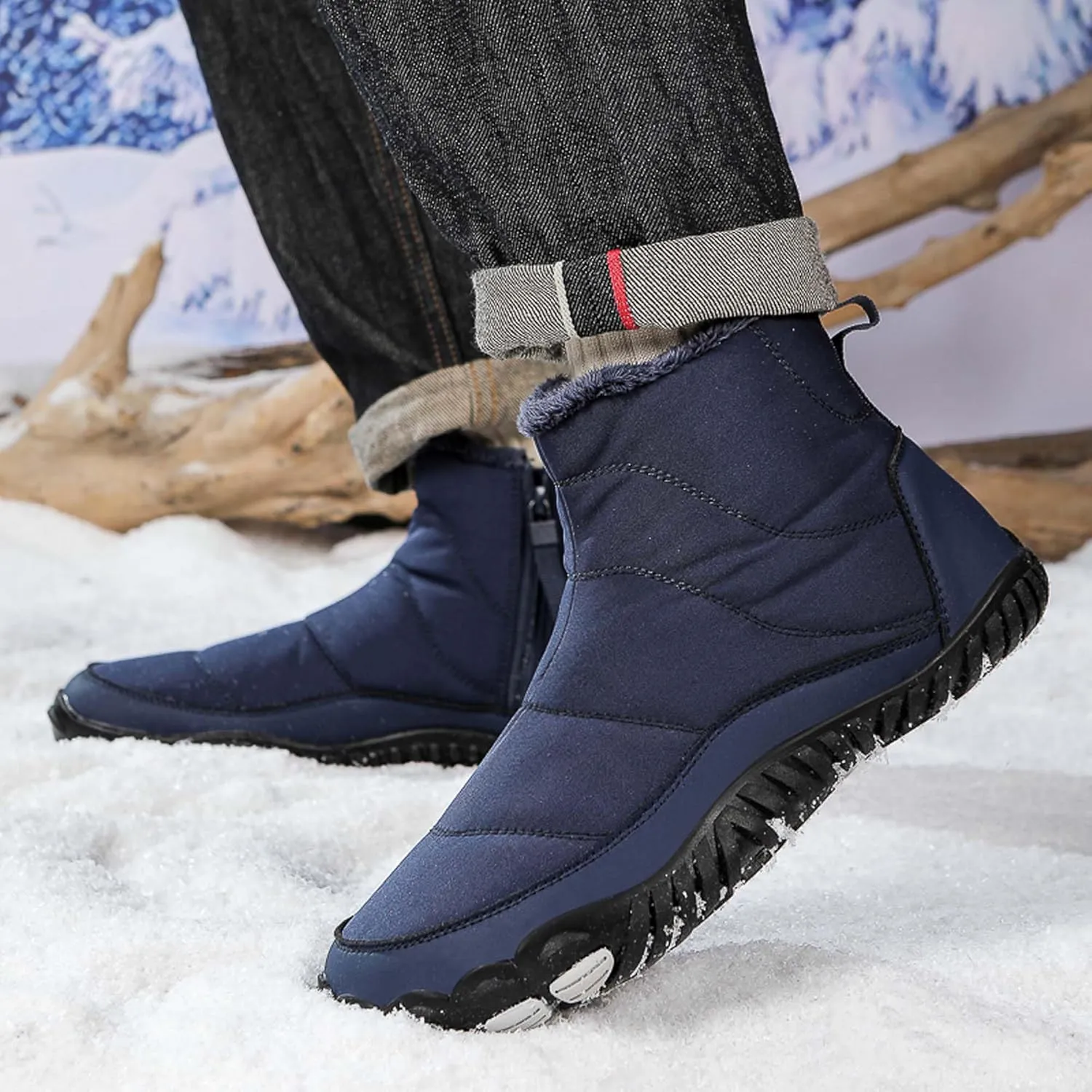 Men Women Winter Snow Boots Waterproof Barefoot Boots Fur Lining Warm Ankle Boots Anti Slip Barefoot Hiking Shoes Women Outdoor Winter Waterproof Boots