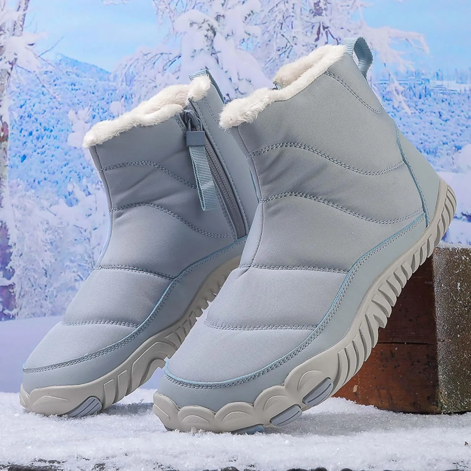 Men Women Winter Snow Boots Waterproof Barefoot Boots Fur Lining Warm Ankle Boots Anti Slip Barefoot Hiking Shoes Women Outdoor Winter Waterproof Boots