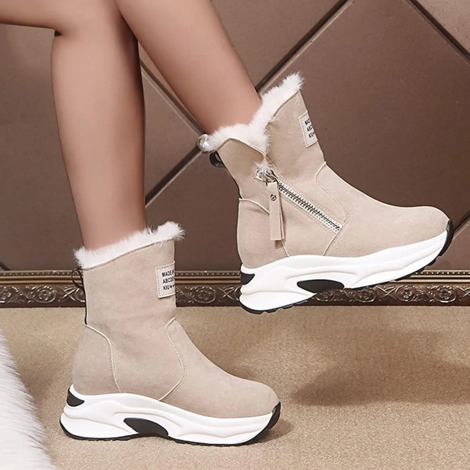 Women's Snow Boots Waterproof Insulated Fur Boots Outdoor Short Rain Boots Athletic Trekking Snow Boots Teens Winter Boots